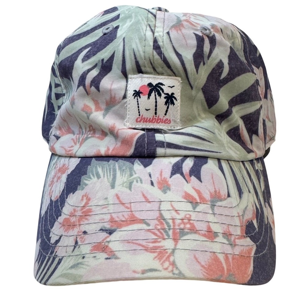 Chubbies Womens Tropical Floral Nylon Hat Purple Pink Palm Tree Adjustable